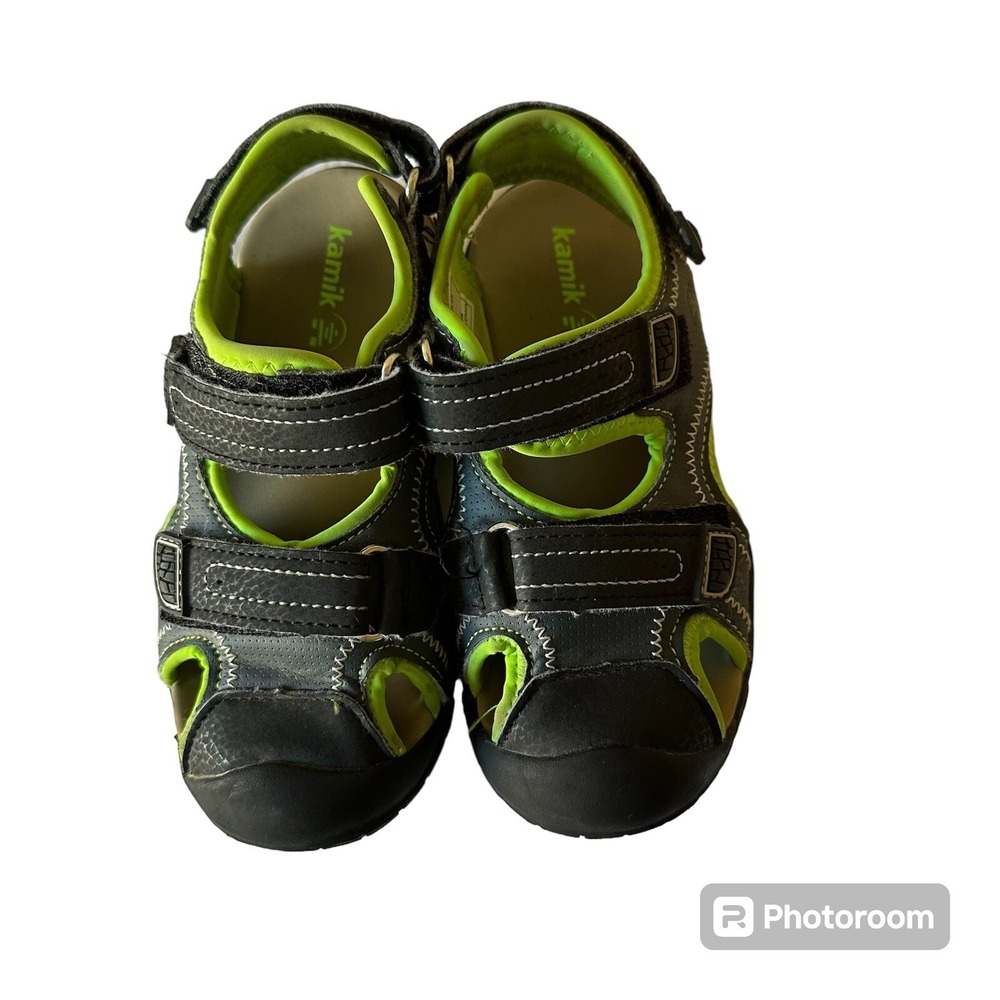 Kamik Boys Size 12 Black Green Waterproof Sandals Adjustable Strap Outdoor